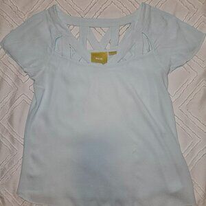 Maeve (Anthropologie) Light Blue Blouse with Cut Out Details - Size 6